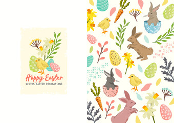 Festive spring and easter decorations layout design. Vector illustration