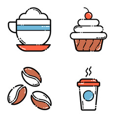 Cafe_brown Flat Icon Set Isolated On White Background