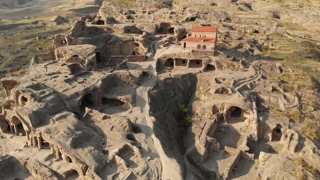 Aerial view of the Uplistsikhe cave town near Gori city in Georgia