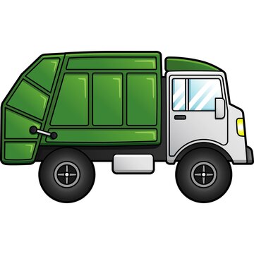 Garbage Truck Cartoon Clipart Colored Illustration