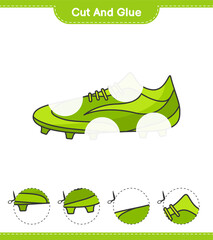 Cut and glue, cut parts of Soccer Shoes and glue them. Educational children game, printable worksheet, vector illustration