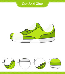 Cut and glue, cut parts of Sneaker and glue them. Educational children game, printable worksheet, vector illustration