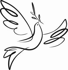 illustration of a white dove of peace with an olive branch outline