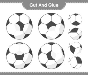 Obraz premium Cut and glue, cut parts of Soccer Ball and glue them. Educational children game, printable worksheet, vector illustration