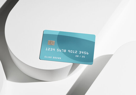 Credit Card Mockup on White Circular Shape