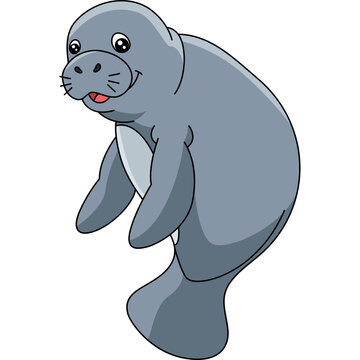 Manatee Cartoon Colored Clipart Illustration