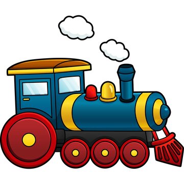 cartoon blue train with red wheels clip art preview