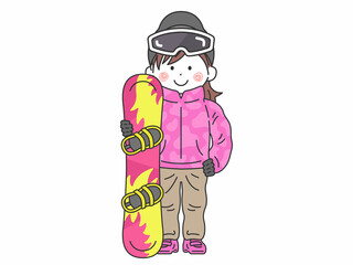 スノーボードを持った女性のイラスト