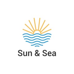 Sun sea wave ocean sunlight sunset beach line logo icon vector