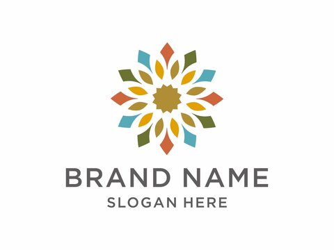 Traditional Asian Colorful Floral Pattern Stained Glass Mosaic Tiles Logo design inspiration