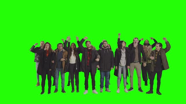 A group of people are protesting for their rights on greenscreen