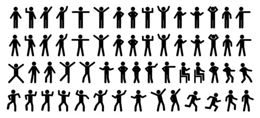 Big set of people silhouettes. Collection of black human figures for infographics. Vector illustration