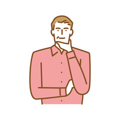 あごに手を当て笑う年配の男性