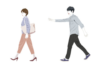 歩く男女イラスト