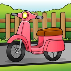 Scooter Cartoon Colored Vehicle Illustration