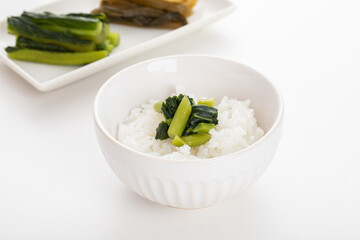 白いご飯と野沢菜漬け　pickles