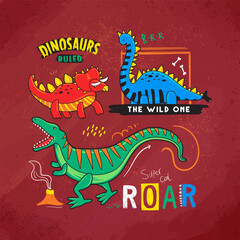 Dinosaurs cartoon vector illustration for boys t-shirt or poster