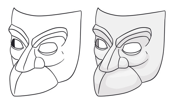 Bauta mask design in outline and colored version, Vector illustration