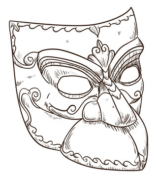 Elegant drawing of traditional Bauta mask for Venice's Carnival, Vector illustration