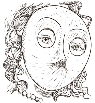 Beautiful lady wearing Venetian Moretta mask in  hand drawn style, Vector illustration