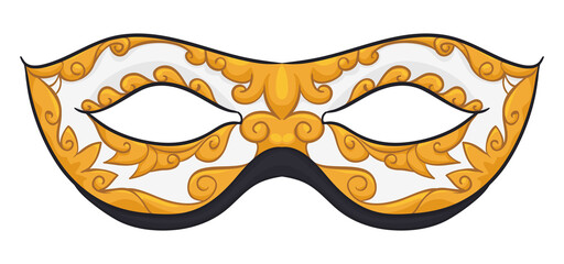 Beautiful Colombina half-mask with black and golden decoration, Vector illustration
