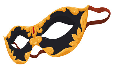 Black and golden Venetian Colombina half-mask with rope, Vector illustration