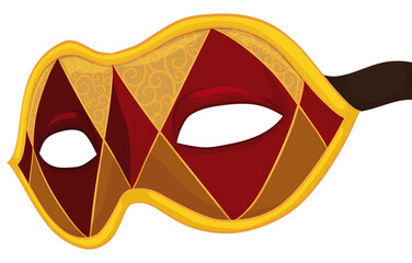 Harlequin design in golden Colombina mask for Venice's Carnival, Vector illustration