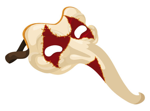 White and red Zanni mask with rope for Venetian Carnival, Vector illustration