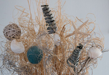 bouquet of nautical shells and blue
