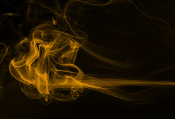 yellow smoke abstract on black background, yellow ink on dark