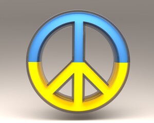Symbol of Peace with flag of Ukraine. Glass outline icon. 3D render