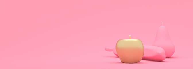 Fruits collection. Apple, banana and pear. 3D render