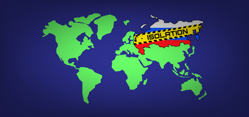 world map russian federation territory isolation yellow tape geopolitics sanctions vector illustration