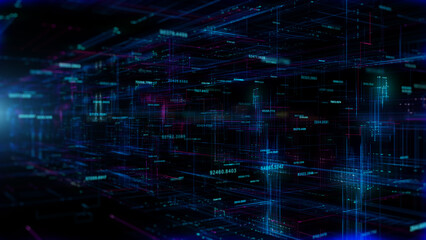 Fototapeta na wymiar Digital cyberspace and digital data network connections concept. Transfer digital data hi-speed internet, Future technology digital abstract background 3d rendering