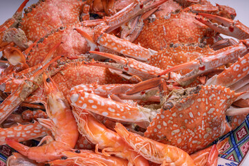 Seafood dish, steamed and cooked blue crab isolate on whitr with clipping path.