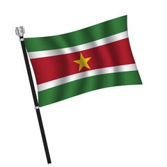 Suriname flag , flag of Suriname waving on flag pole, vector illustration EPS 10.