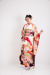 振袖を着た日本髪の女性　Japan