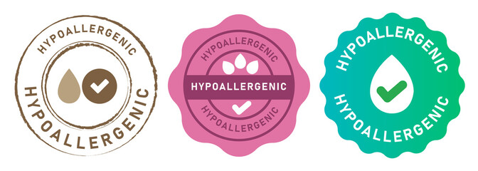 Hypoallergenic allergen free tested seal icon image stamp emblem tag for beauty product packaging for skin sensitive