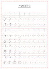 Children Learning Printable - Tracing Numbers 1 to 10