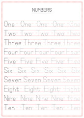 Children Learning Printable - Tracing Numbers One to Ten