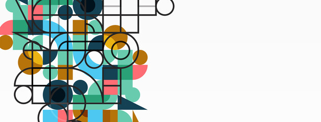 Minimal geometric abstract background. Circle square and triangle design. Trendy techno business template for wallpaper, banner, background or landing