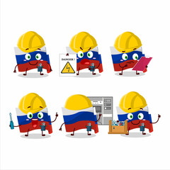 Professional Lineman russia flag cartoon character with tools