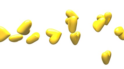 Yellow hearts on white background.
3D illustration for background.