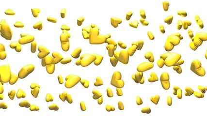 Yellow hearts on white background.
3D illustration for background.