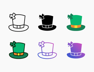 Hat Patrick icon set with different styles. Style line, outline, flat, glyph, color, gradient. Editable stroke and pixel perfect. Can be used for digital product, presentation, print design and more.