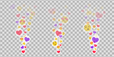 Likes flying up for stories and live streams. Colorful like and thumb icons for social media ui. Vector illlustration isolated in transparent background