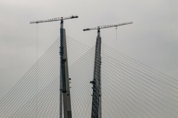 Nature, sights, architecture and life of the city of Vladivostok. Bridge construction