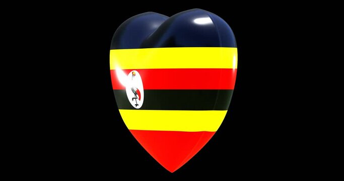Flag of Uganda on turning Heart 3D Loop Animation with Alpha Channel 4K UHD 60FPS