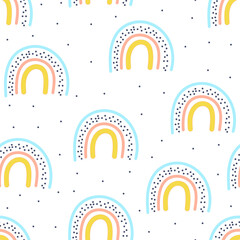 Hand drawn rainbow and dots seamless pattern