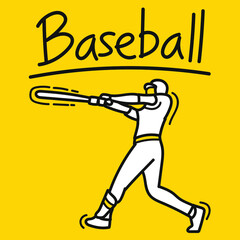 Fototapeta premium Hand drawn doodle baseball player athlete hitting ball design vector. League sport banner poster template.